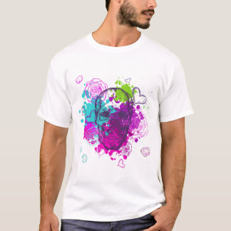 Blumenschädel mit Federn und Herz - rosa Rückenleh T-Shirt