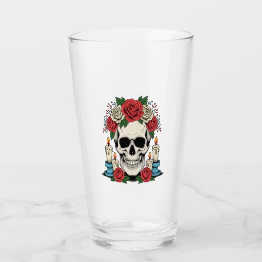 Blumenschädel mit Kerzen Halloween Glas (Vorderseite)