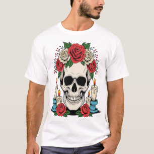 Blumenschädel mit Kerzen Halloween T-Shirt