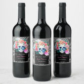 Blumenschädel mit Streifen Weinetikett (Flaschen)