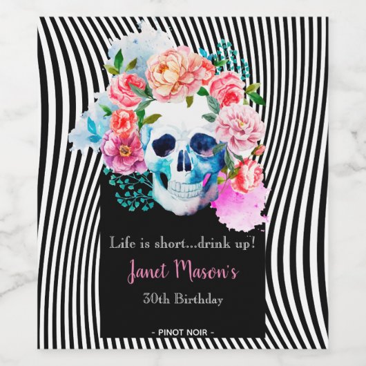 Blumenschädel mit Streifen Weinetikett (Einzelnes Label)