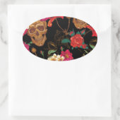 Blumenschädel Ovaler Aufkleber (Tasche)