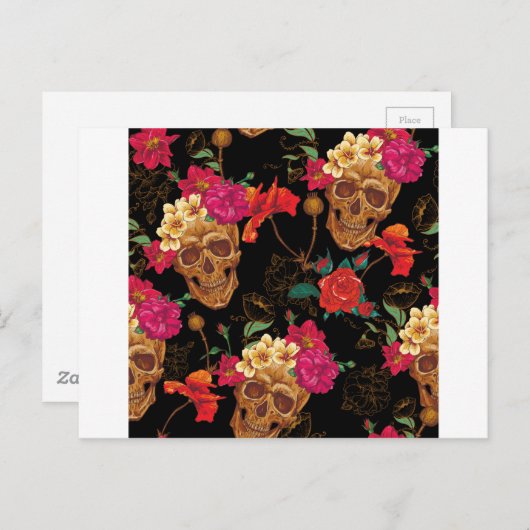 Blumenschädel Postkarte (Vorne/Hinten)
