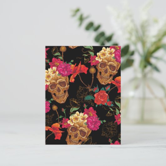 Blumenschädel Postkarte (Stehend Vorderseite)