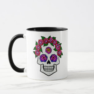 Blumenschädel-Rose Individuelle Name Halloween Whi Tasse