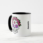 Blumenschädel-Rose Individuelle Name Halloween Whi Tasse (Vorderseite Links)