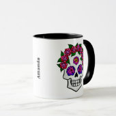 Blumenschädel-Rose Individuelle Name Halloween Whi Tasse (VorderseiteRechts)
