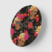Blumenschädel Runde Wanduhr (Winkel)