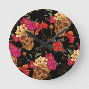 Blumenschädel Runde Wanduhr