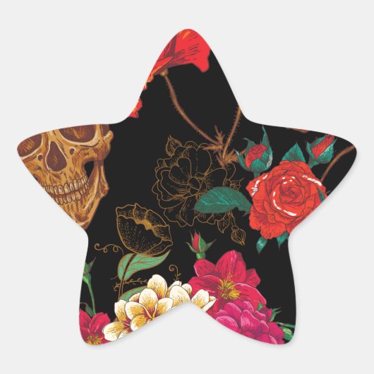 Blumenschädel Stern-Aufkleber (Vorderseite)