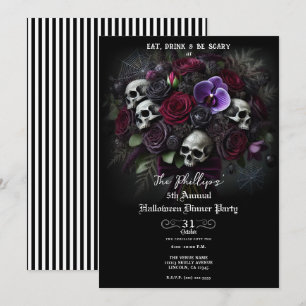 Blumenschädel-Strauß Gothic-Halloween-Abendgesells Einladung