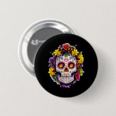 Blumenschädel-Tag der Regierungsbehörde Button (Vorne & Hinten)