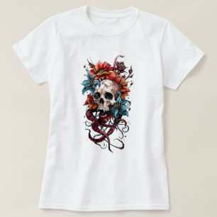 Blumenschädel und Kraken T-Shirt