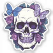 Blumenschädel und Schmetterling Aufkleber (Vorderseite)