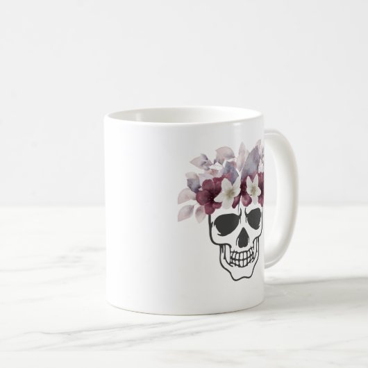 Blumenschädel Weiß und Weine Blume Kaffeetasse (VorderseiteRechts)