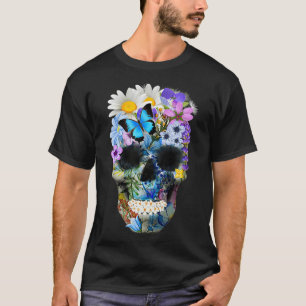 Blumenschädel-Womens Halloween Totes Zuckerschädel T-Shirt