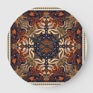 Blumenschal quadratischer Ornament: Indische Batik Große Wanduhr