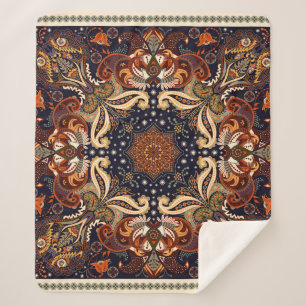 Blumenschal quadratischer Ornament: Indische Batik Sherpadecke
