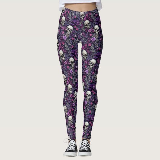 Blumenschalen Lila Blumen Gotische Leggings (Vorderseite)