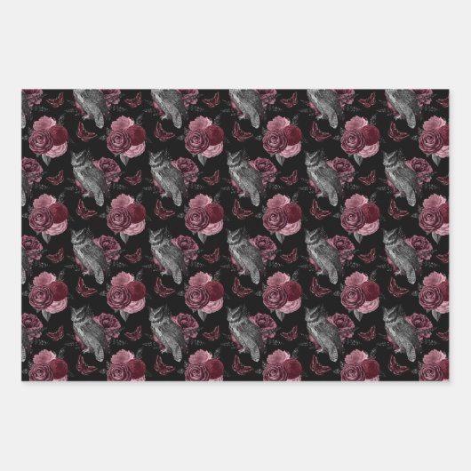 Blumenschalen mit Schmetterlingen auf Schwarz Geschenkpapier Set (Vorderseite 3)