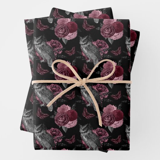 Blumenschalen mit Schmetterlingen auf Schwarz Geschenkpapier Set (Beispiel)