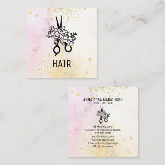 *~* Blumenschere Blume Glitzer Ombre Pastel AP6 Quadratische Visitenkarte (Vorne/Hinten)