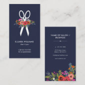 Blumenscheren - Marine-Blau-Haar-Stylist Visitenkarte (Vorne/Hinten)