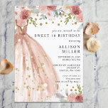 Blumenschick Blush Gold Glitzer Dress Sweet 16 Einladung<br><div class="desc">Bläserner Burgund Blush Gold Glitzer Dress Sweet 16 Einladungen.</div>