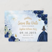 Blumenschiff Blue Gold Princess Tiara Quinceanera Save The Date (Vorne/Hinten)