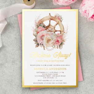 Blumenschiff-Rudernautisches Mädchen-Baby-Party Go Folieneinladung