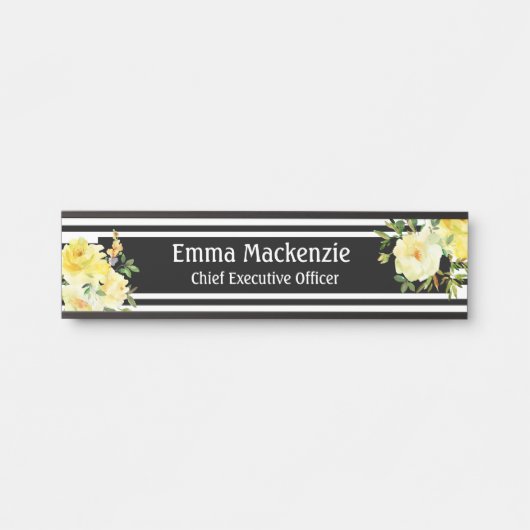 Blumenschild Blume Schwarz und Weiß Türschild (Vorderseite )