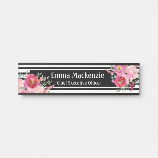 Blumenschild Blume Schwarz und Weiß Türschild (Vorderseite )