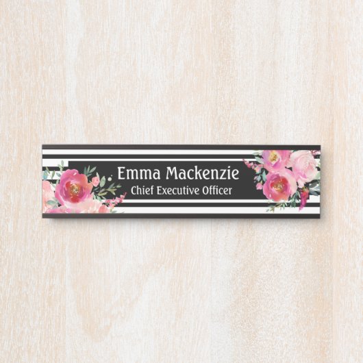 Blumenschild Blume Schwarz und Weiß Türschild (Vorderseite )