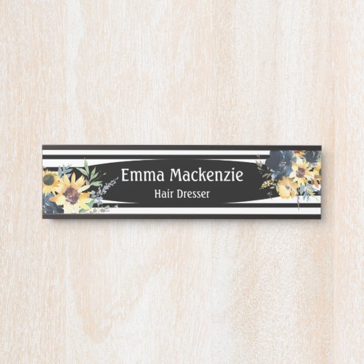 Blumenschild Blume Schwarz und Weiß Türschild (Vorderseite )