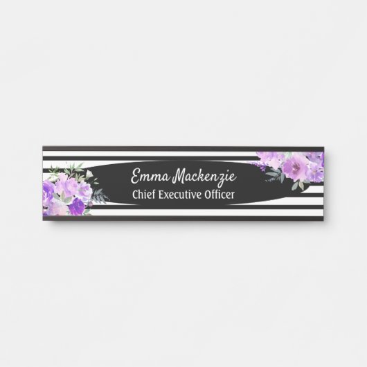 Blumenschild Blume Schwarz und Weiß Türschild (Vorderseite )