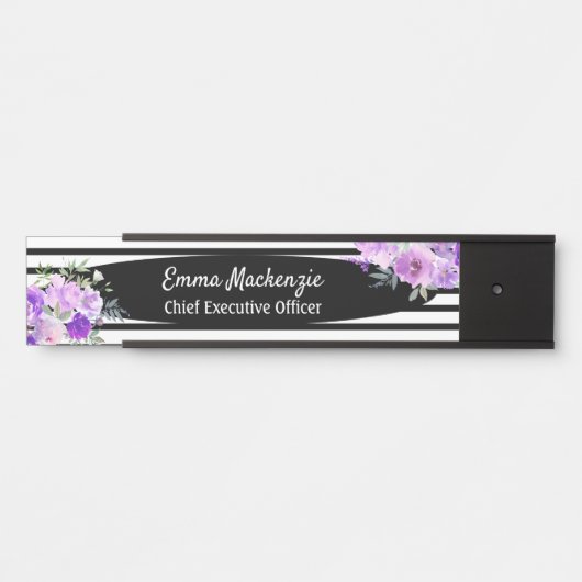 Blumenschild Blume Schwarz und Weiß Türschild (Vorderseite )