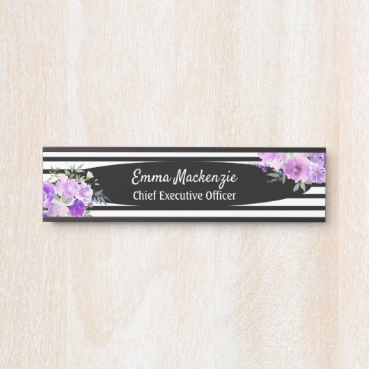 Blumenschild Blume Schwarz und Weiß Türschild (Vorderseite )