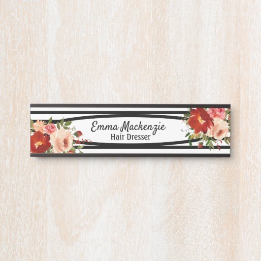 Blumenschild Blume Schwarz und Weiß Türschild (Vorderseite )