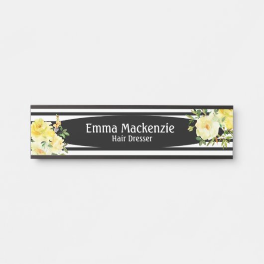 Blumenschild Blume Schwarz und Weiß Türschild (Vorderseite )