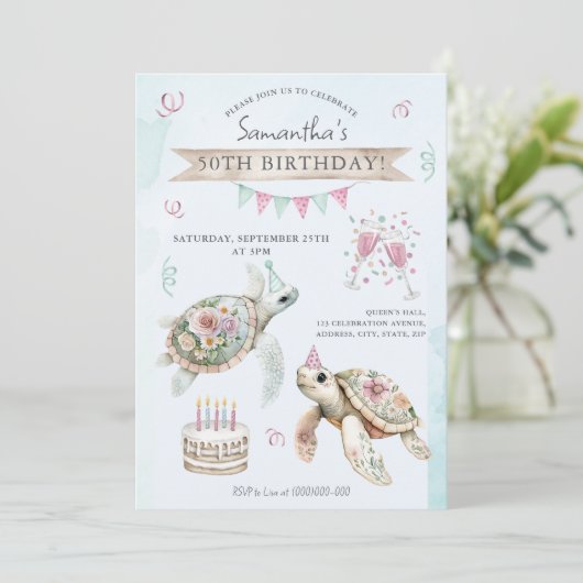 Blumenschildkröte Einladung (Stehend Vorderseite)
