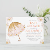 Blumenschirm Glitzer Kinderdusche Einladung (Stehend Vorderseite)