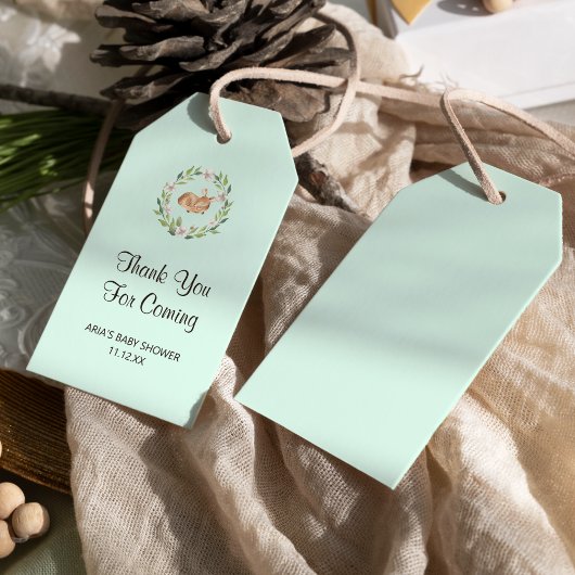 Blumenschläfer auf grüner Baby-Dusche Gefallen Geschenkanhänger