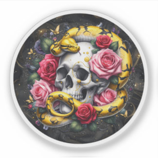 Blumenschlange mit Schädelsticker. Aufkleber