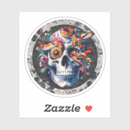 Blumenschlange mit Schädelsticker. Aufkleber