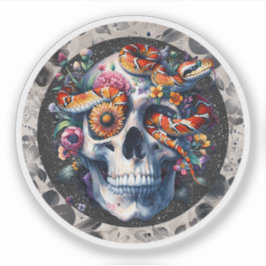 Blumenschlange mit Schädelsticker. Aufkleber