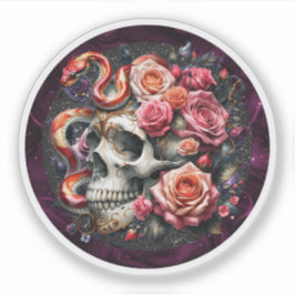 Blumenschlange mit Schädelsticker. Aufkleber