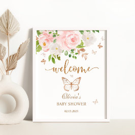 Blumenschmetterling Babydusche Begrüßungszeichen Poster
