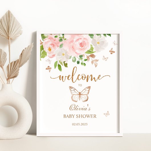 Blumenschmetterling Babydusche Begrüßungszeichen Poster