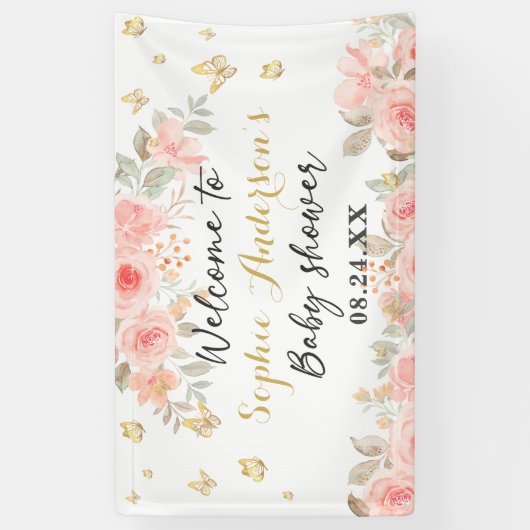 Blumenschmetterling Blush Rosa Rose Gold Baby Dusc Banner (Vertikal)