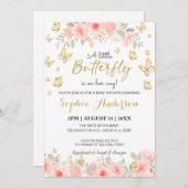 Blumenschmetterling Blush Rosa Rose Gold Baby Dusc Einladung (Vorne/Hinten)